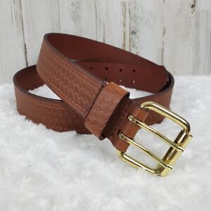 Leather Tooled Belt Brown Size Medium 34-36